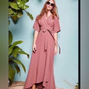 Hutch Anthropologie EUC Blush Color Hi-Lo Wrap Style Maxi Dress Size 1X